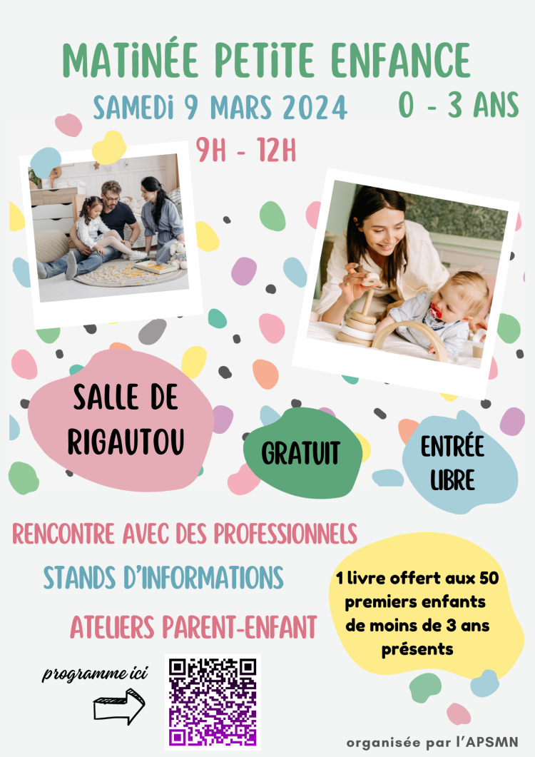 Matinée petite enfance le 9 mars, de 9h à 12h à la salle de rigautou