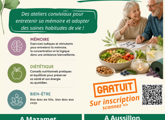 2 fois par mois, venez renforcer vos mémoires et vos attentions, prendre de bonnes habitudes pour manger et renforcer votre sentiment de bien-être